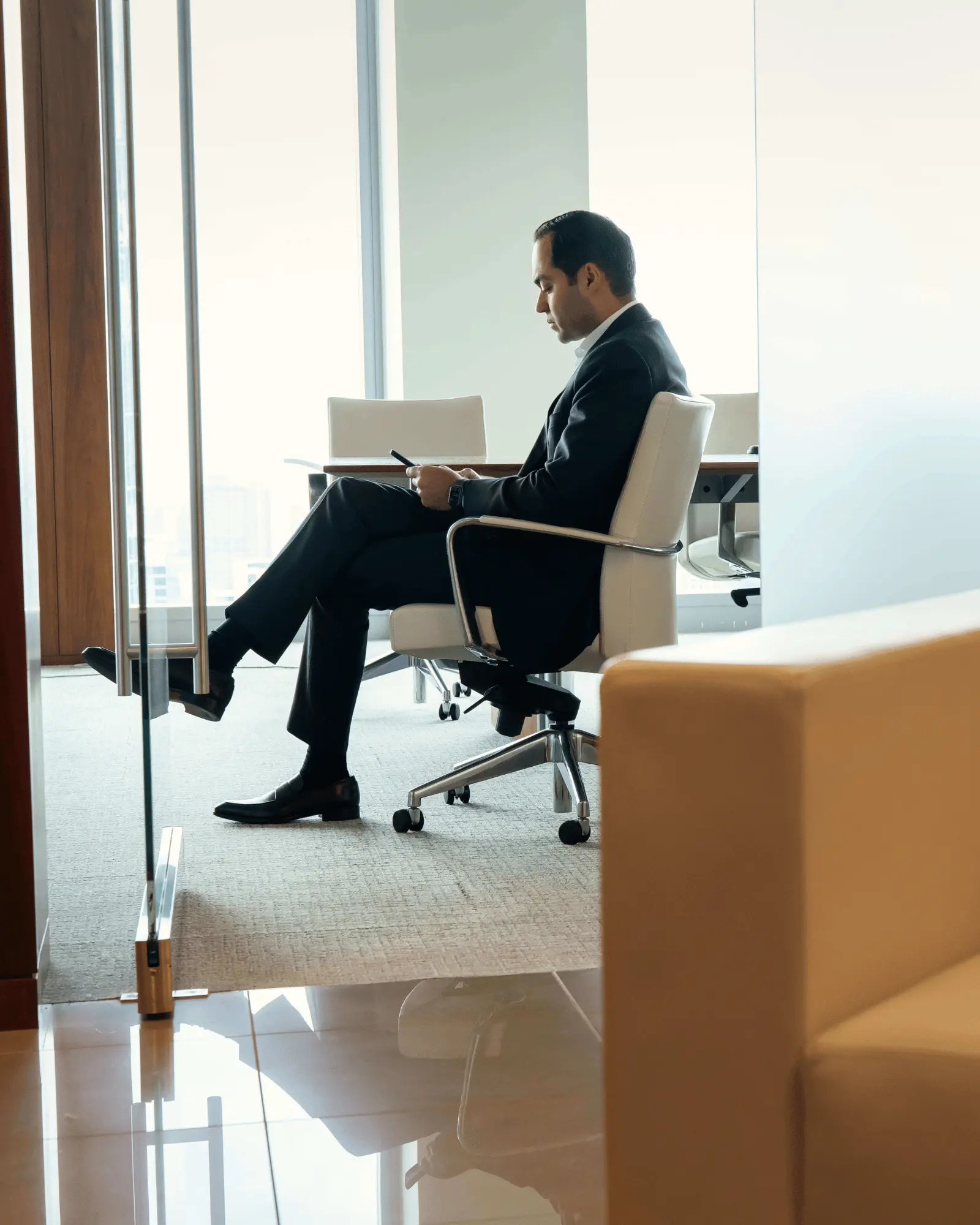 Professional preparing a business meeting in a modern workspace